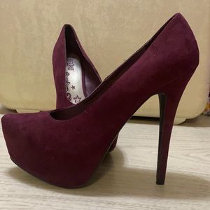 Brash Platform Stiletto Purple Faux Suede Platform Pumps
